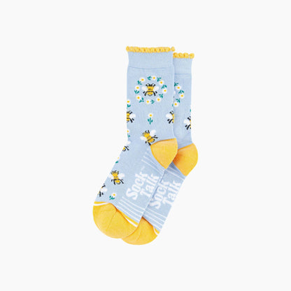 Bee Wreath Fluffy Bamboo Socks in Blue
