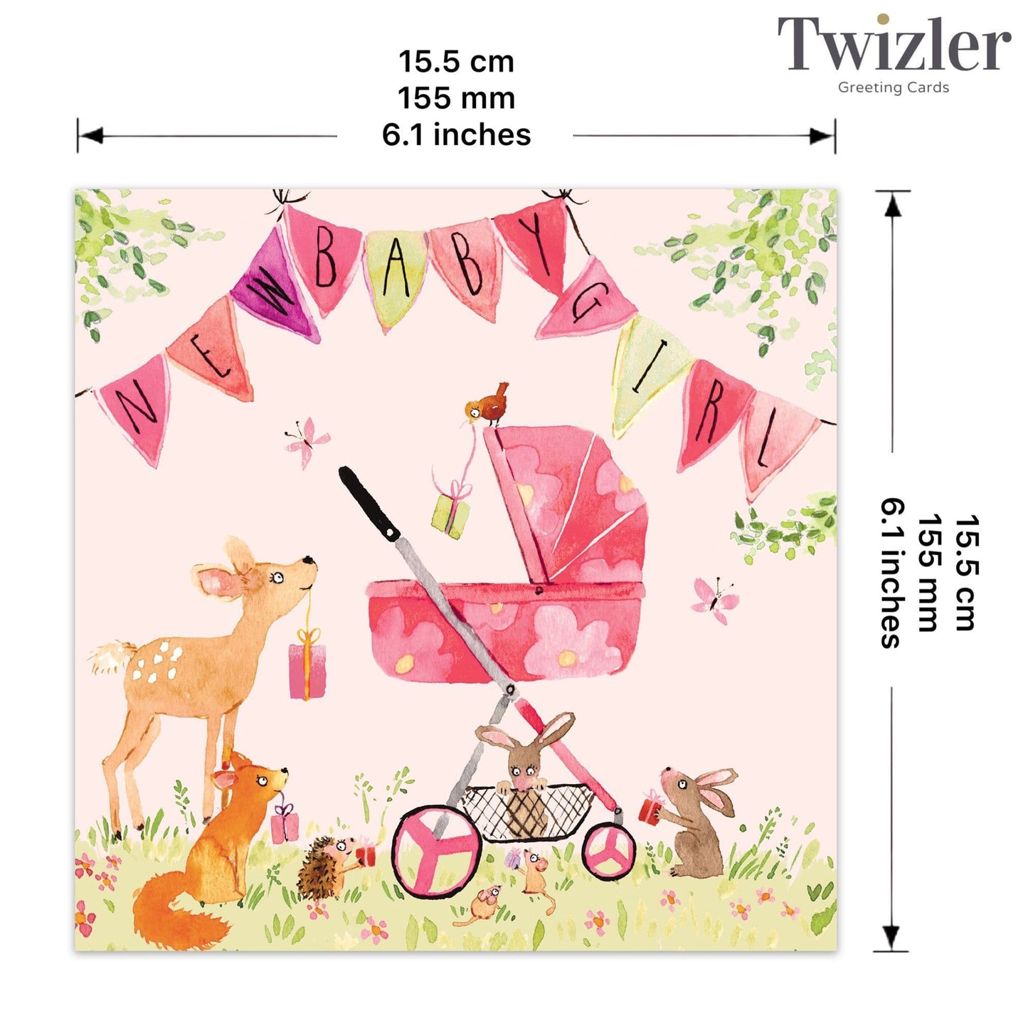 New Baby Girl Card Woodland