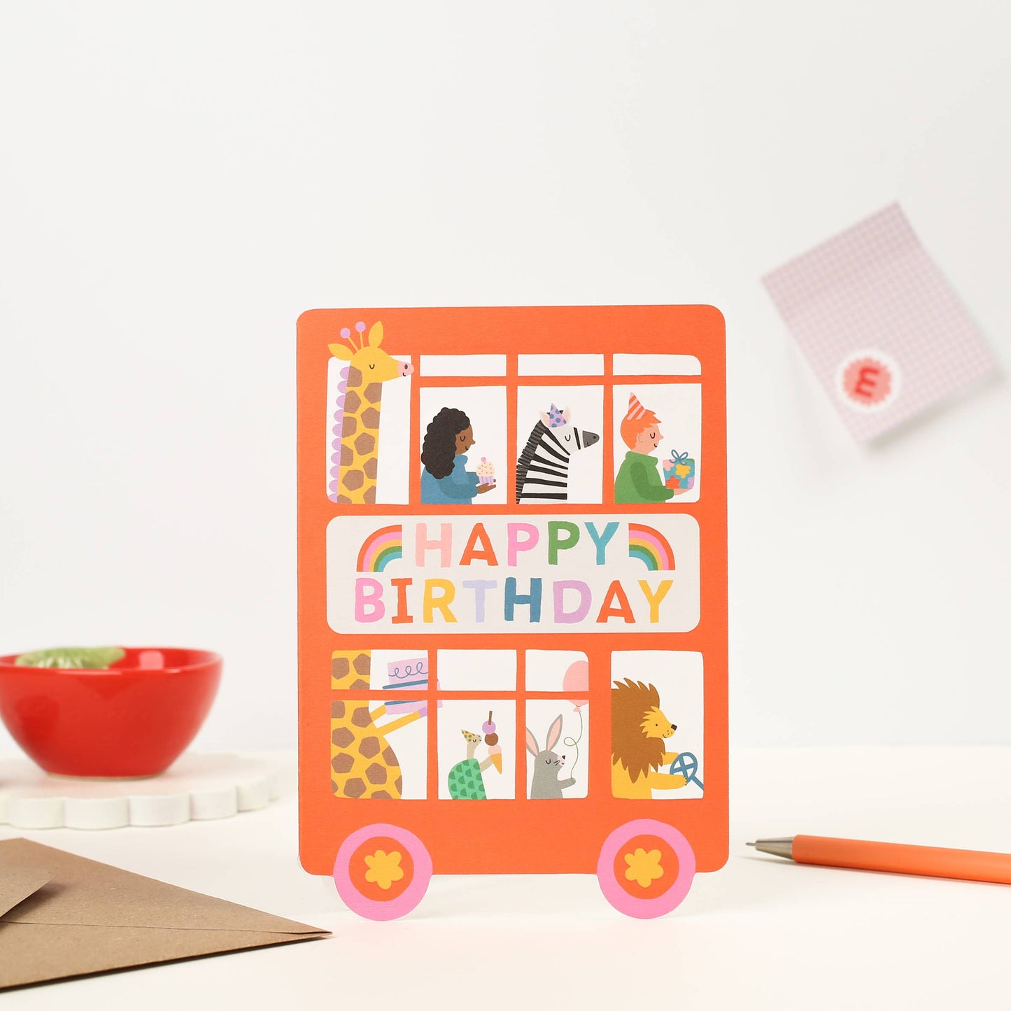 Playful Double Decker Bus Birthday Card for Children