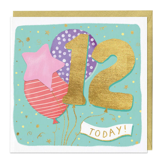 12 today girls balloons - card