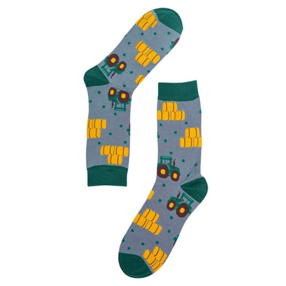 Men’s bamboo socks - Tractors on grey