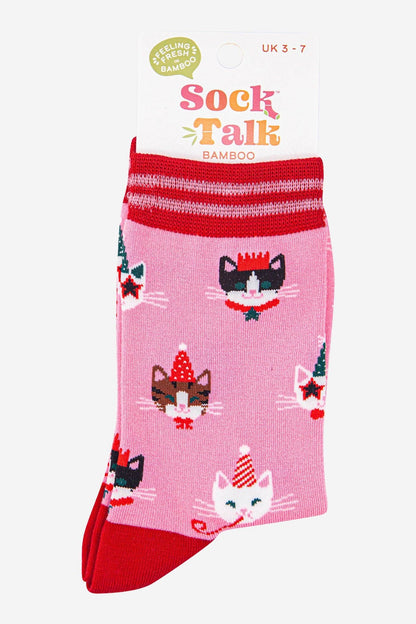 Women's Bamboo Socks - Hot Pink/Red, Party Cats