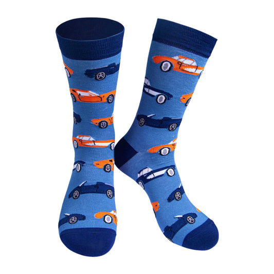 Men’s bamboo socks - Blue sport cars