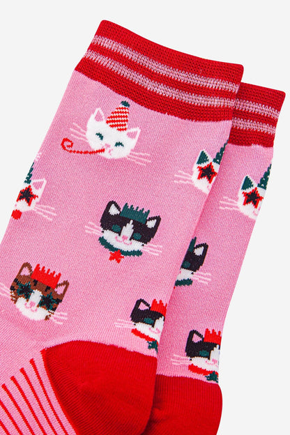 Women's Bamboo Socks - Hot Pink/Red, Party Cats