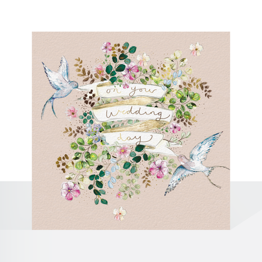 On your Wedding Day, floral birds card