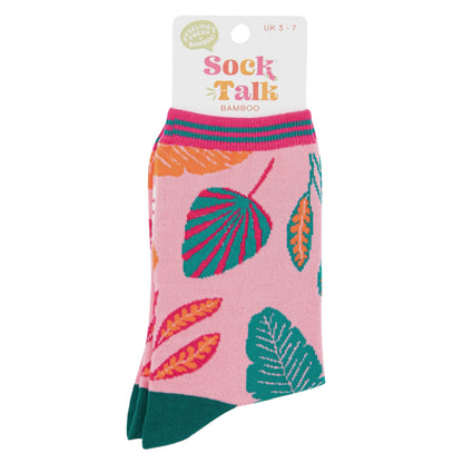 Ladies bamboo socks - Tropical leaves