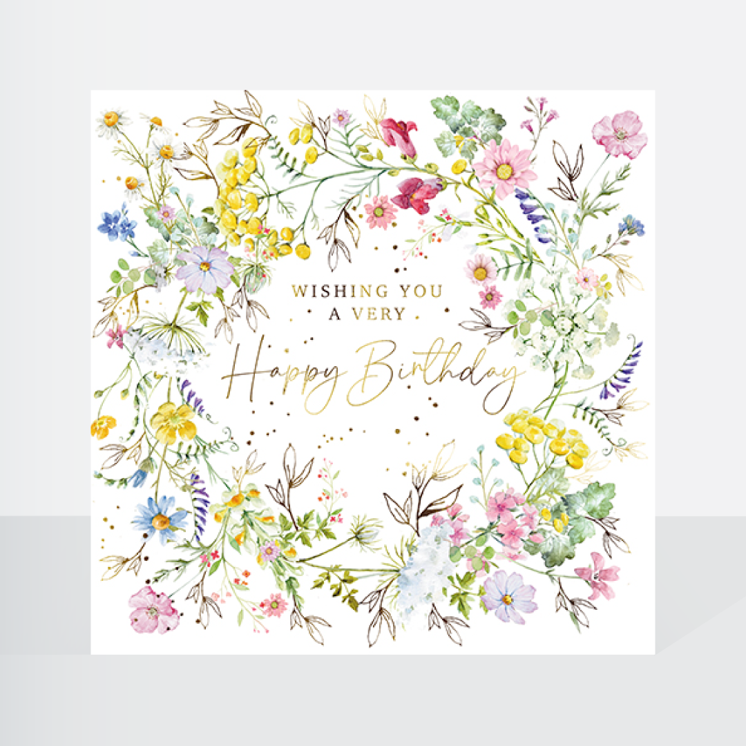 Happy birthday floral wreath card