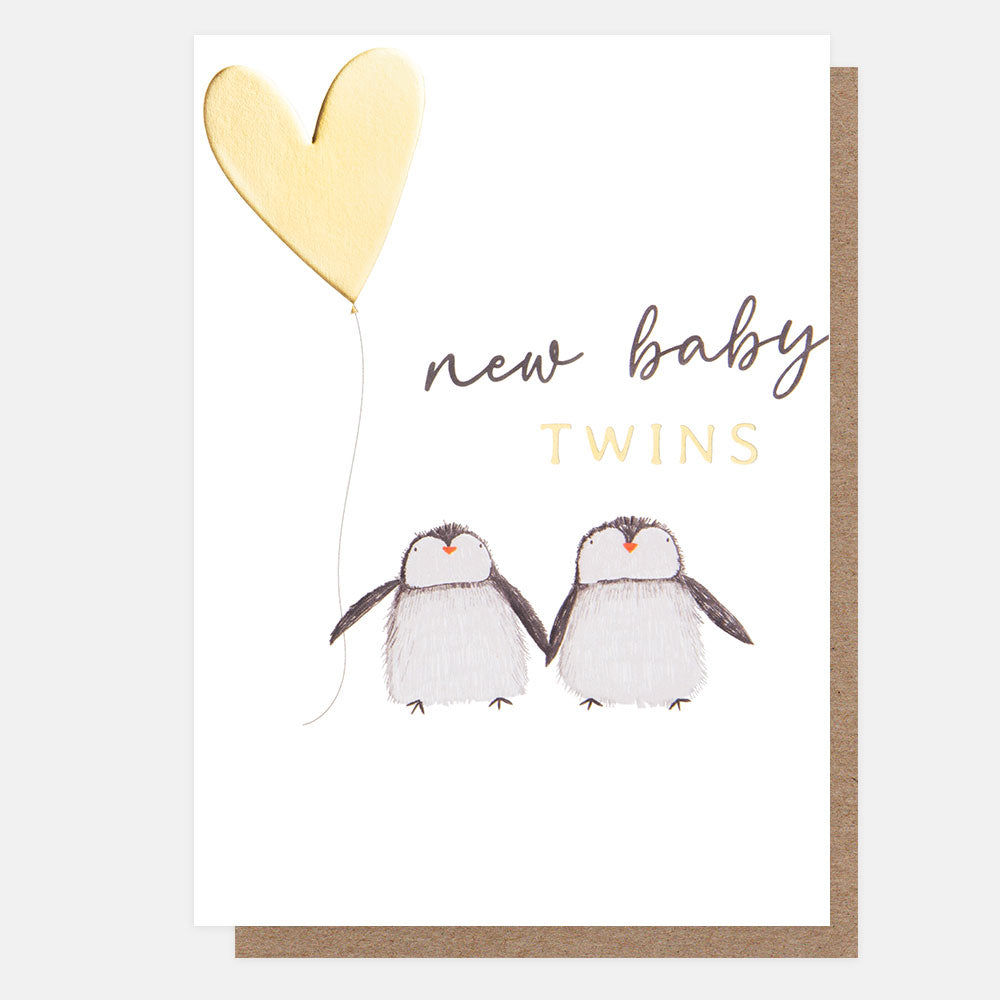 New baby twins - penguins, card