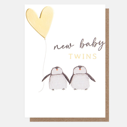 New baby twins - penguins, card
