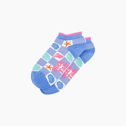 Seashell Checkerboard Bamboo Trainer Socks in Blue