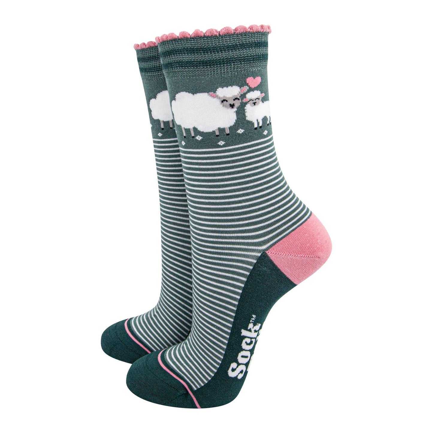 Women's Bamboo Socks - Green/Pink, Lambs