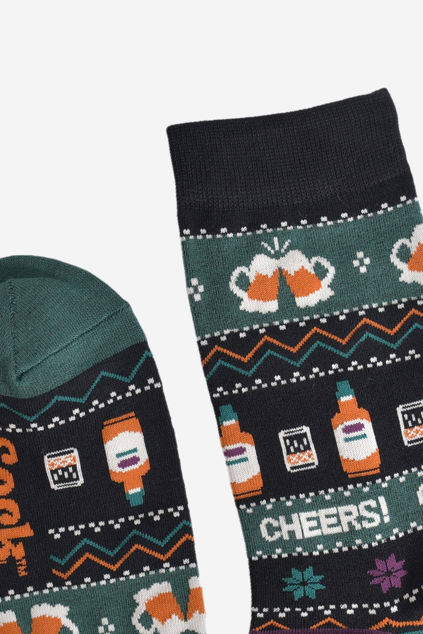 Men's Bamboo Socks - Black/Green, Party Drinks Fair Isle