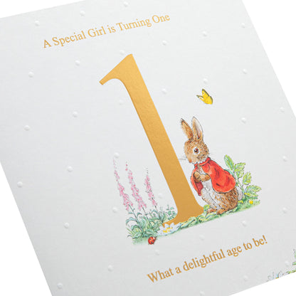 1st Birthday Card - Beatrix Potter Flopsy Bunny Design