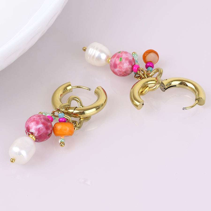 Waterproof gold plated hoop and bead cluster earrings