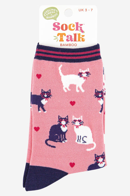 Women's Cats in Love Bamboo Socks in Pink