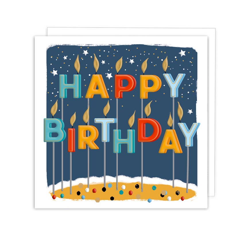 HAPPY BIRTHDAY CARD TEXT CANDLES CAKE