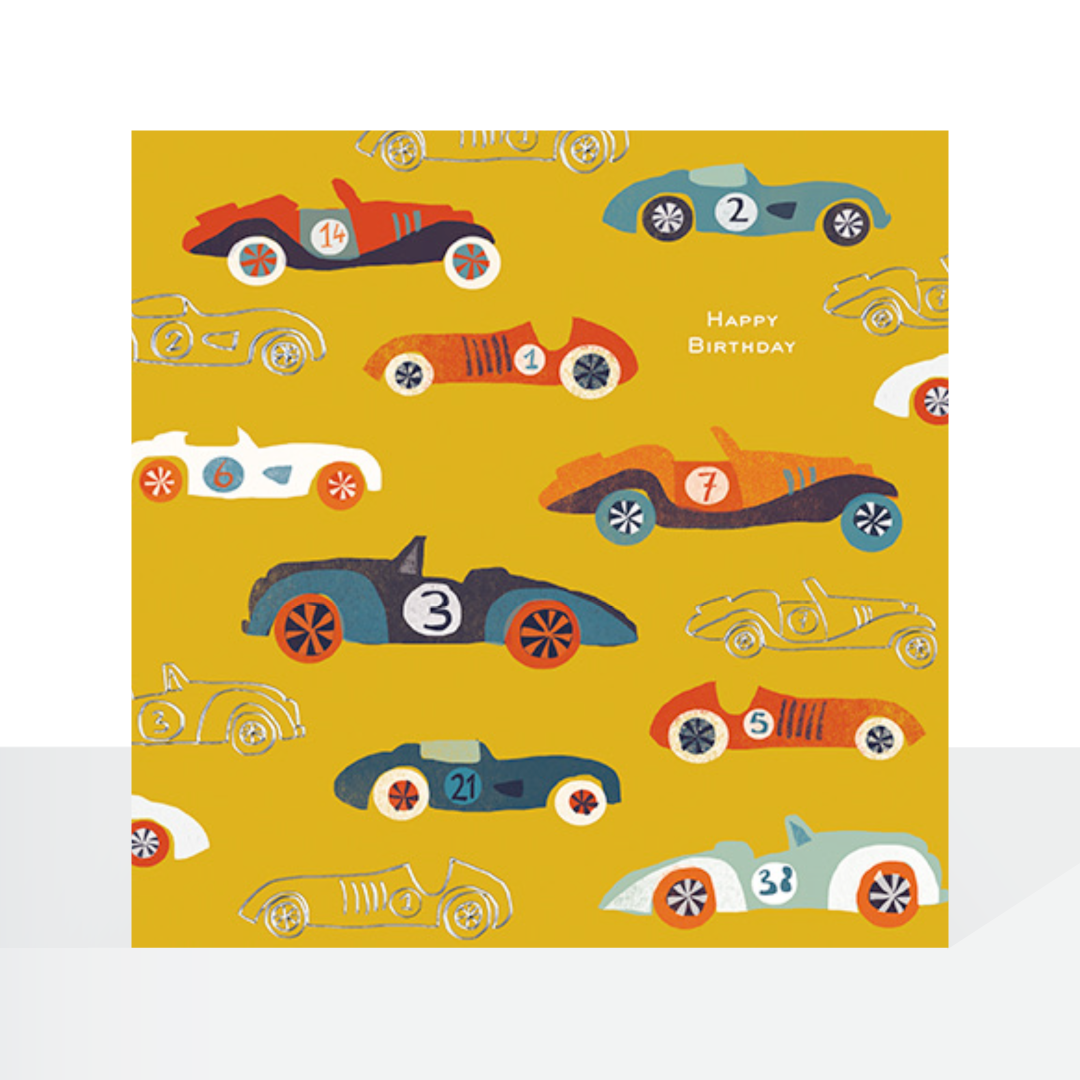 Classic racing cars male birthday card