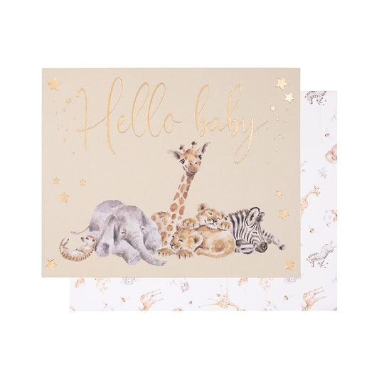 Hello baby - sleepy safari animals card