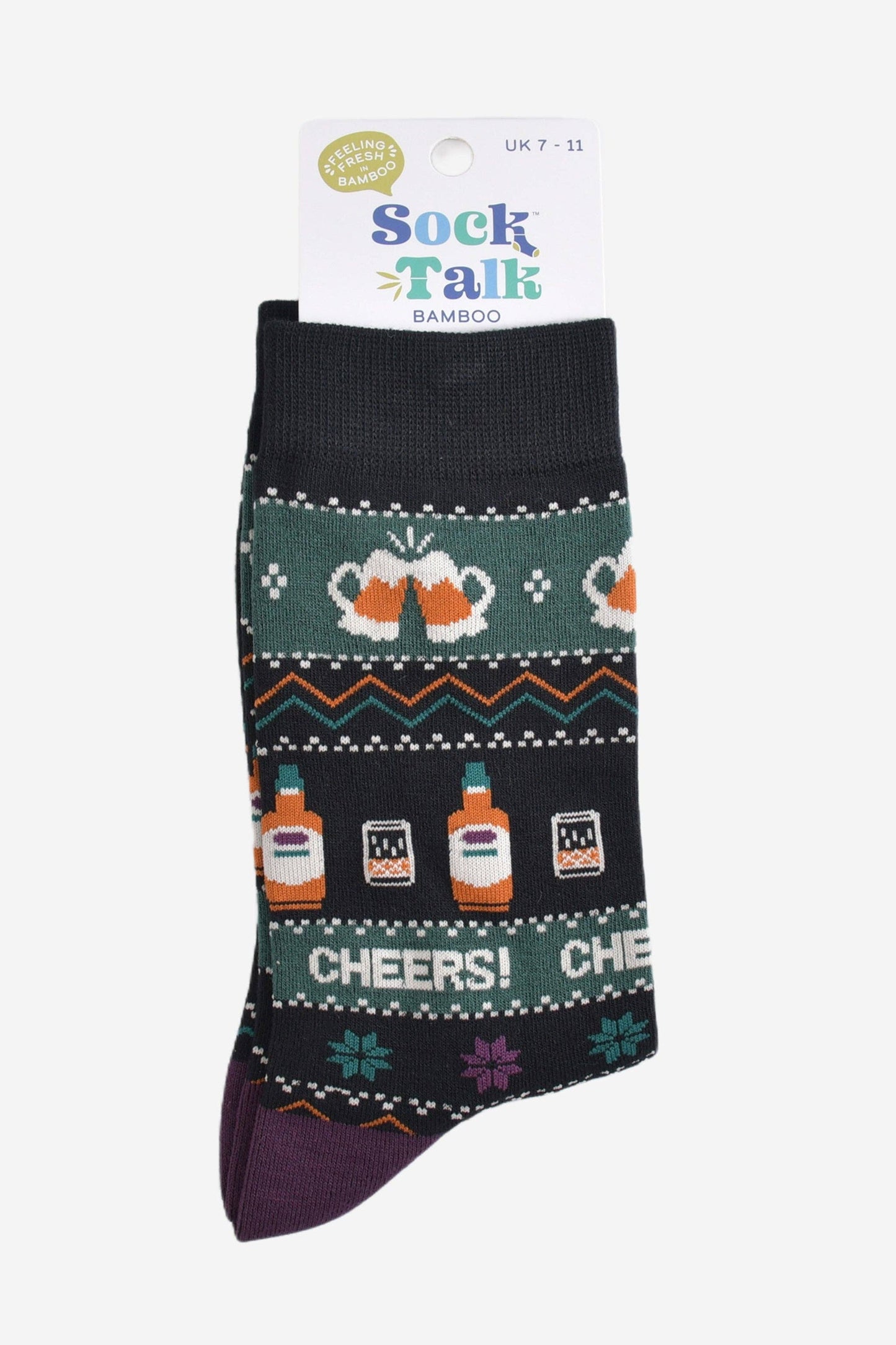 Men's Bamboo Socks - Black/Green, Party Drinks Fair Isle