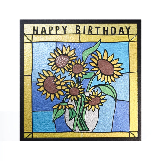 Happy birthday stained glass sunflowers card
