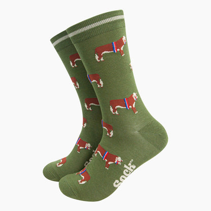 Men's Bamboo Socks - Green, Prize Hereford Bull