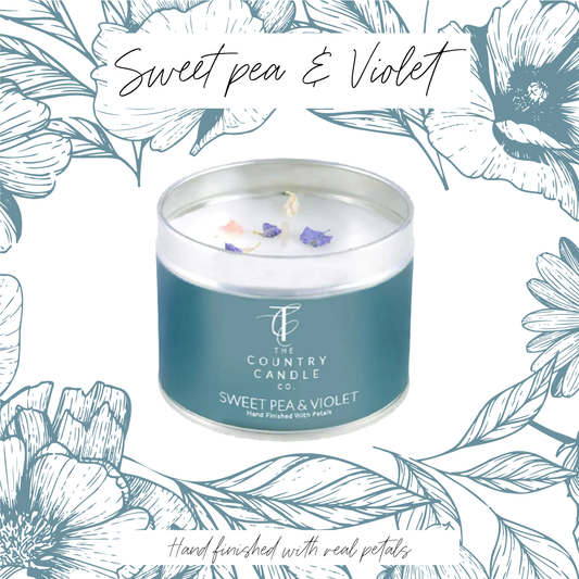 The country candle co sweetpea + violet tin candle