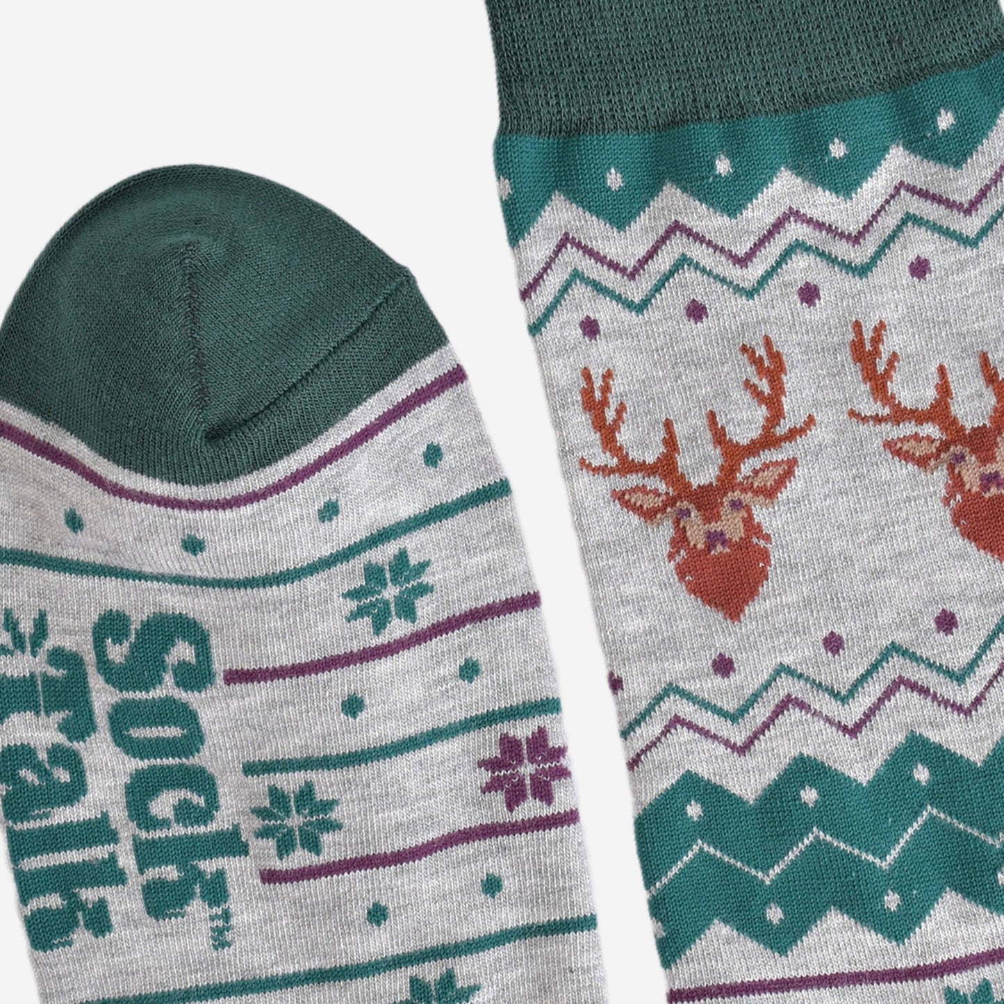 Men's Bamboo Socks - Grey/Green, Stag Fair Isle