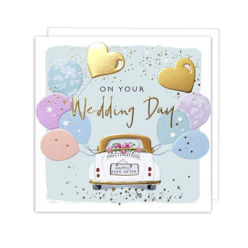 On your Wedding Day - Car with Balloons - Hearts