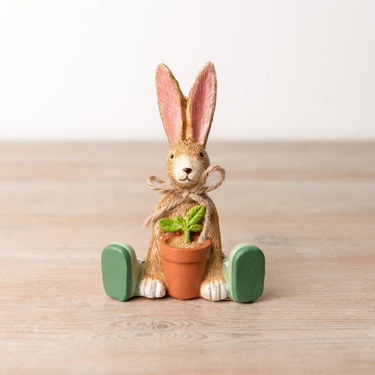 Gardening bunny rabbit ornament sitting