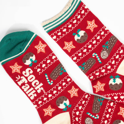 Women's Bamboo Socks - Red/Green, Christmas Pudding
