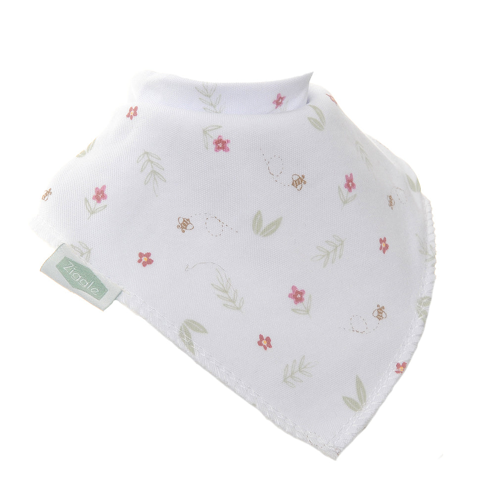 Bandana dribble bib - Bees & leaves white - Ziggle