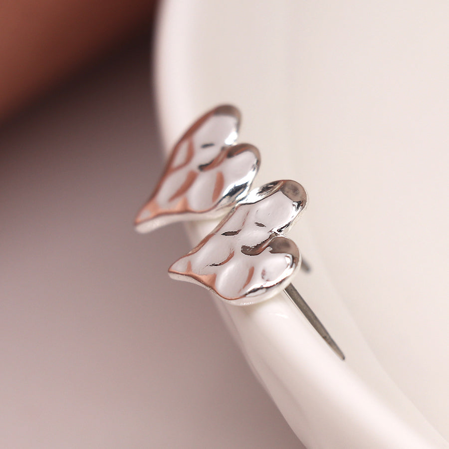 Hammered heart stud earrings silver