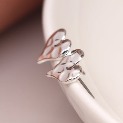 Hammered heart stud earrings silver