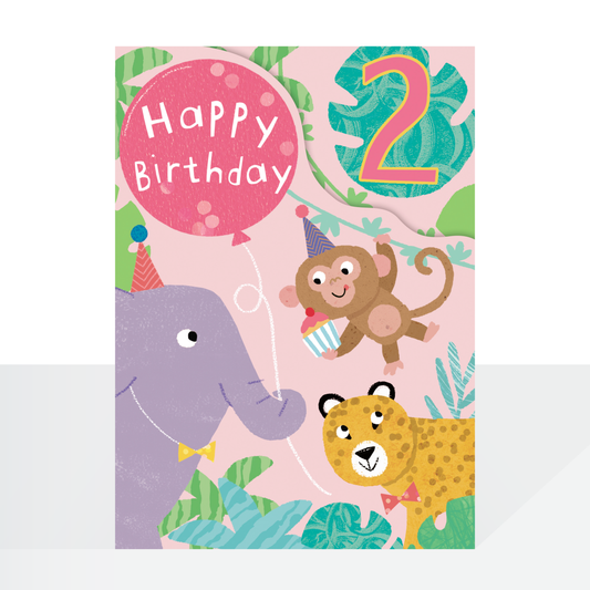 Age 2 jungle party fold out birthday card