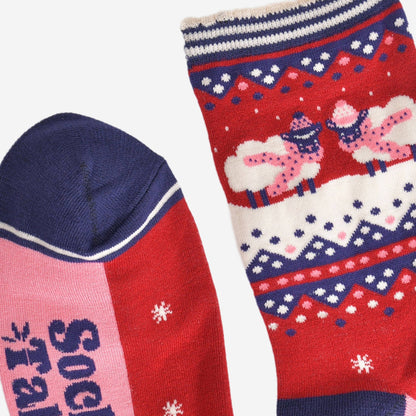 Women's Bamboo Socks - Red/Navy Blue, Sheep Fair Isle