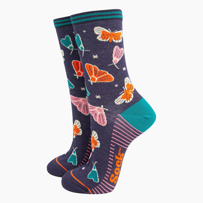 Women's Bamboo Socks - Navy, Moths and Stars