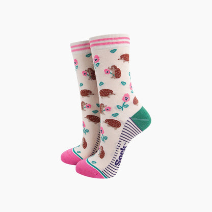 Hedgehog Floral Bamboo Socks in Cream