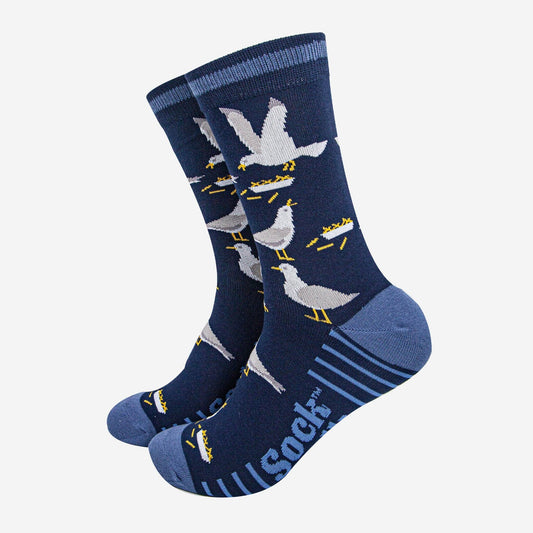 Men's Bamboo Socks - Navy Blue/Denim Blue, Seagulls