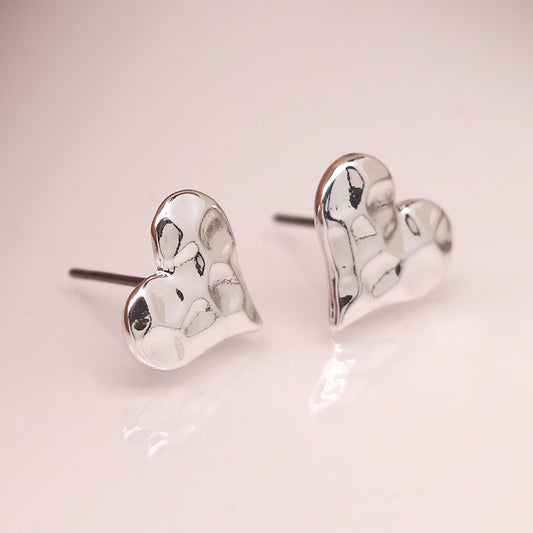 Hammered heart stud earrings silver