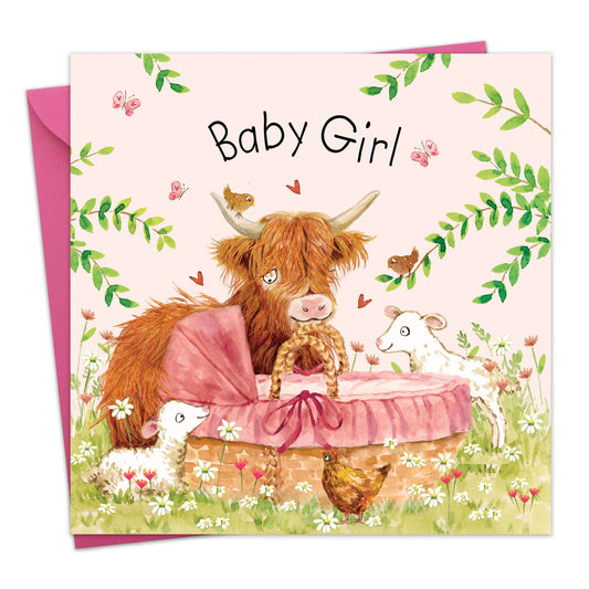 New Baby Girl Card - Highland Cow