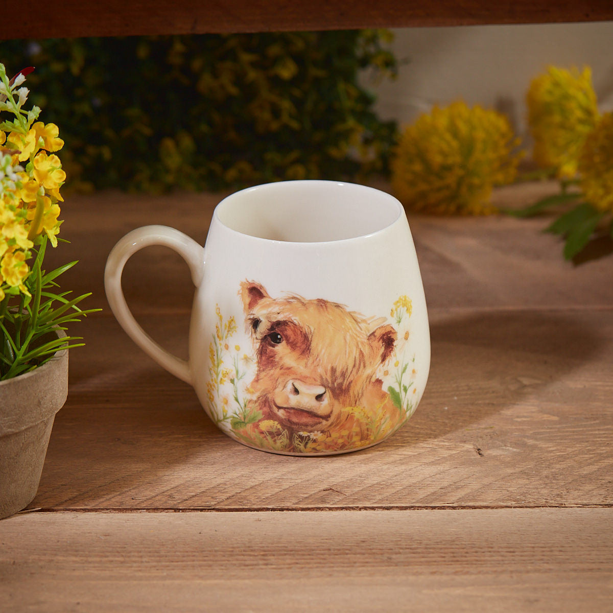 Highland cow floral mug