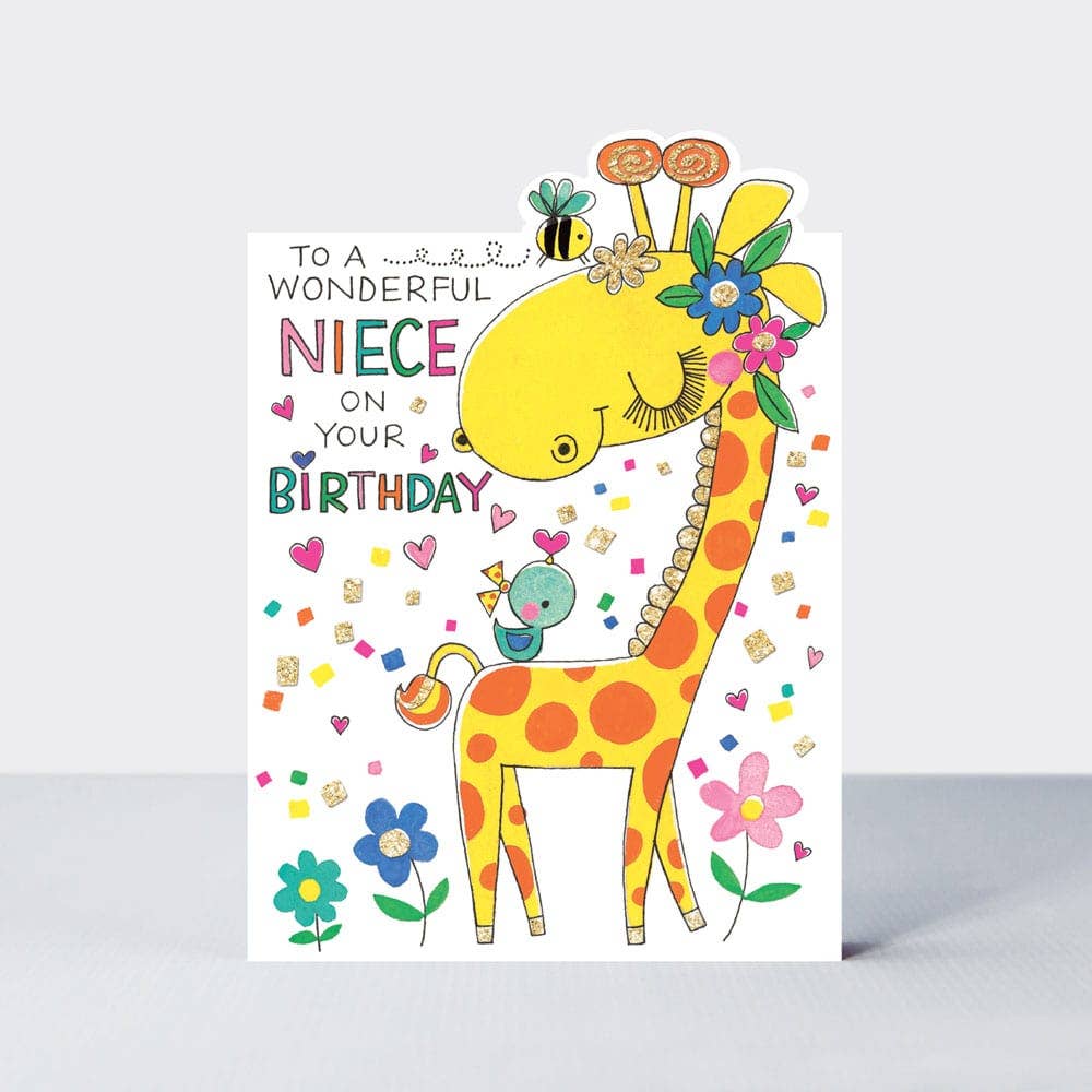 To Wonderful Niece On - Giraffe Design Birthday Card