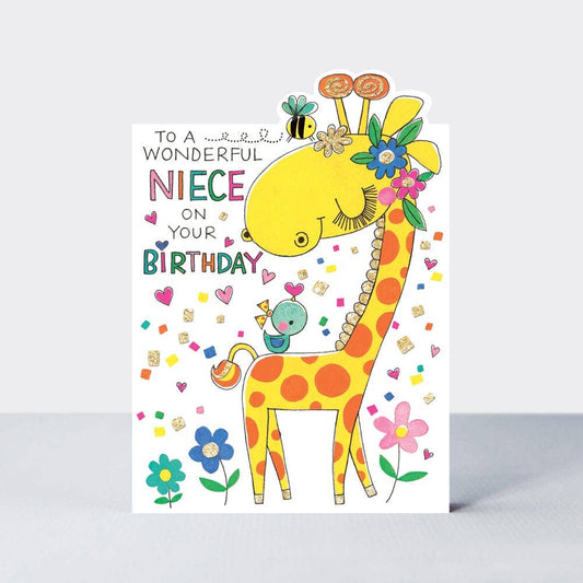 To Wonderful Niece On - Giraffe Design Birthday Card