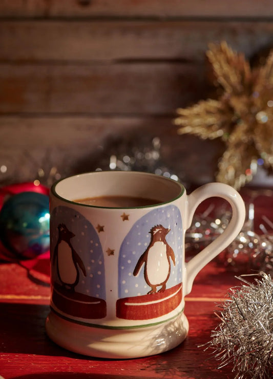Christmas Penguin Snow Globe half pint mug - Emma Bridgewater