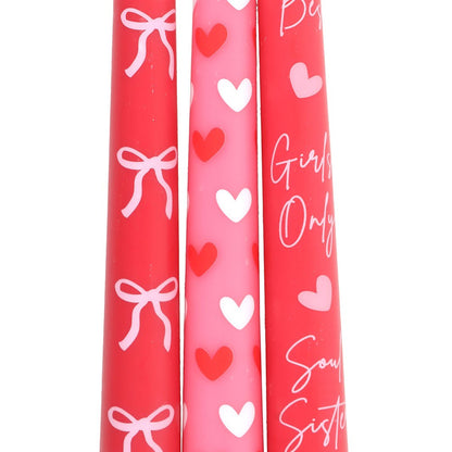 Set of 3 Bow & Heart Taper candles ❤️