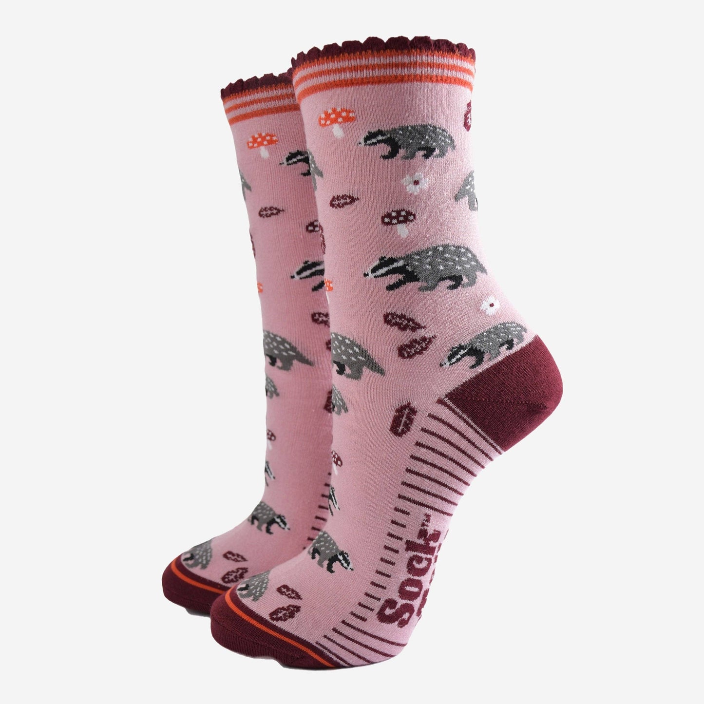 Women's Bamboo Socks - Pink/Burgundy, Badger Woodland