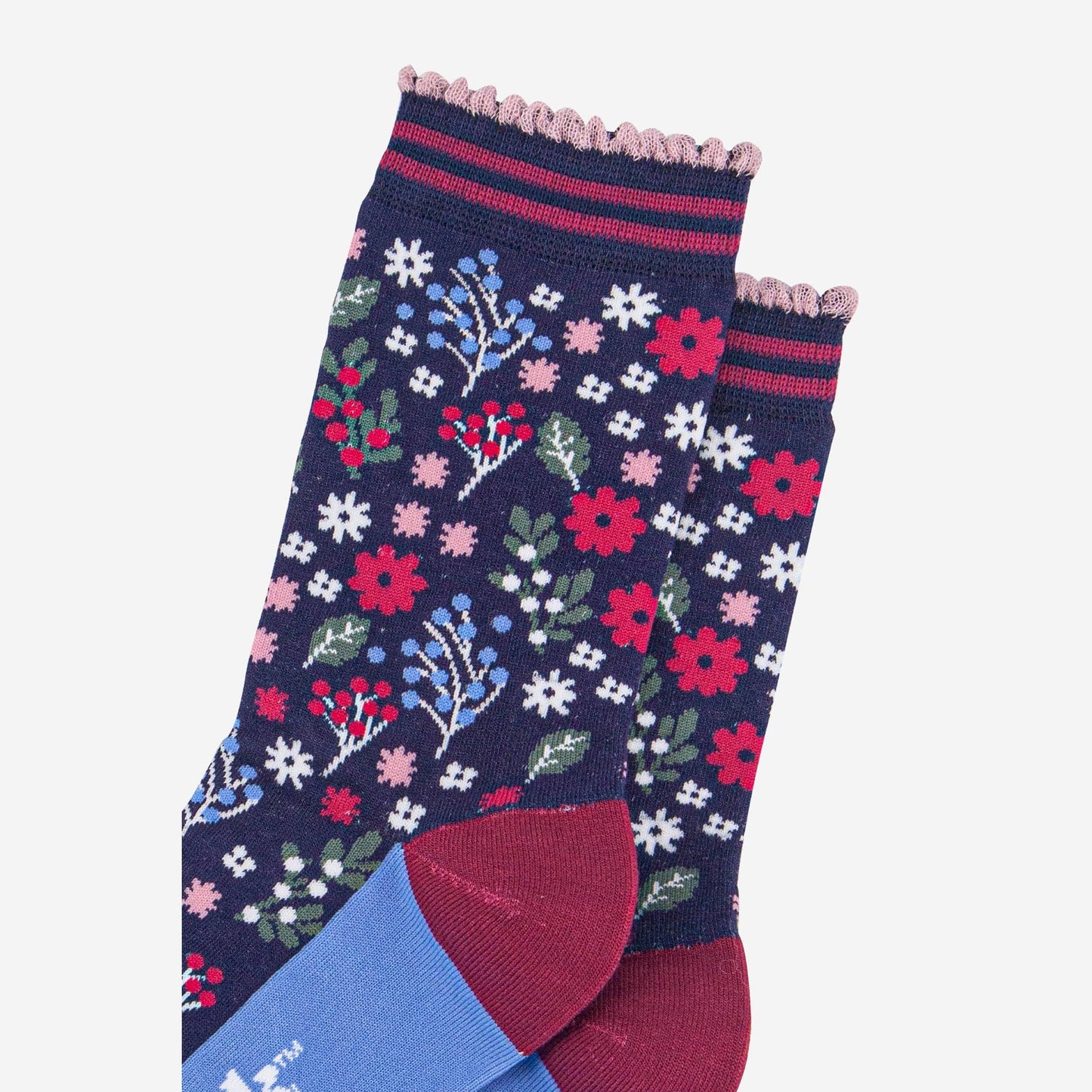 Women's Bamboo Socks - Navy Blue/Red, Winter Floral