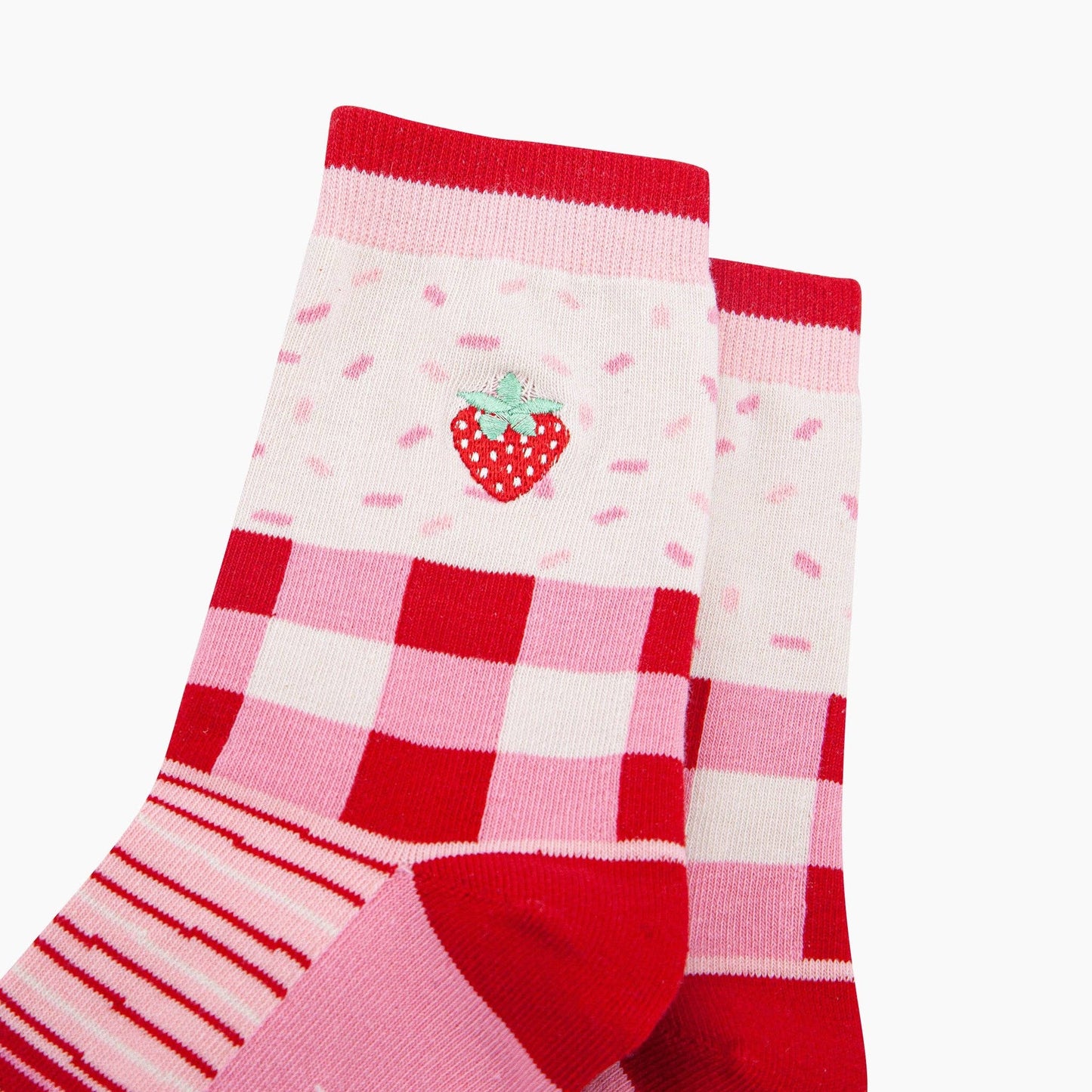 Embroidered Strawberry Combed Cotton Socks in Pink