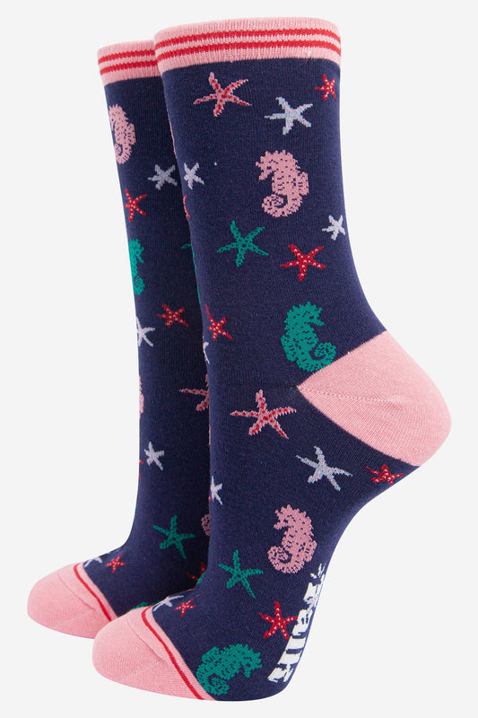 Women's Seahorse and Star Fish Bamboo Socks