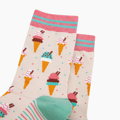 Ice Cream Cone Bamboo Socks in Cream